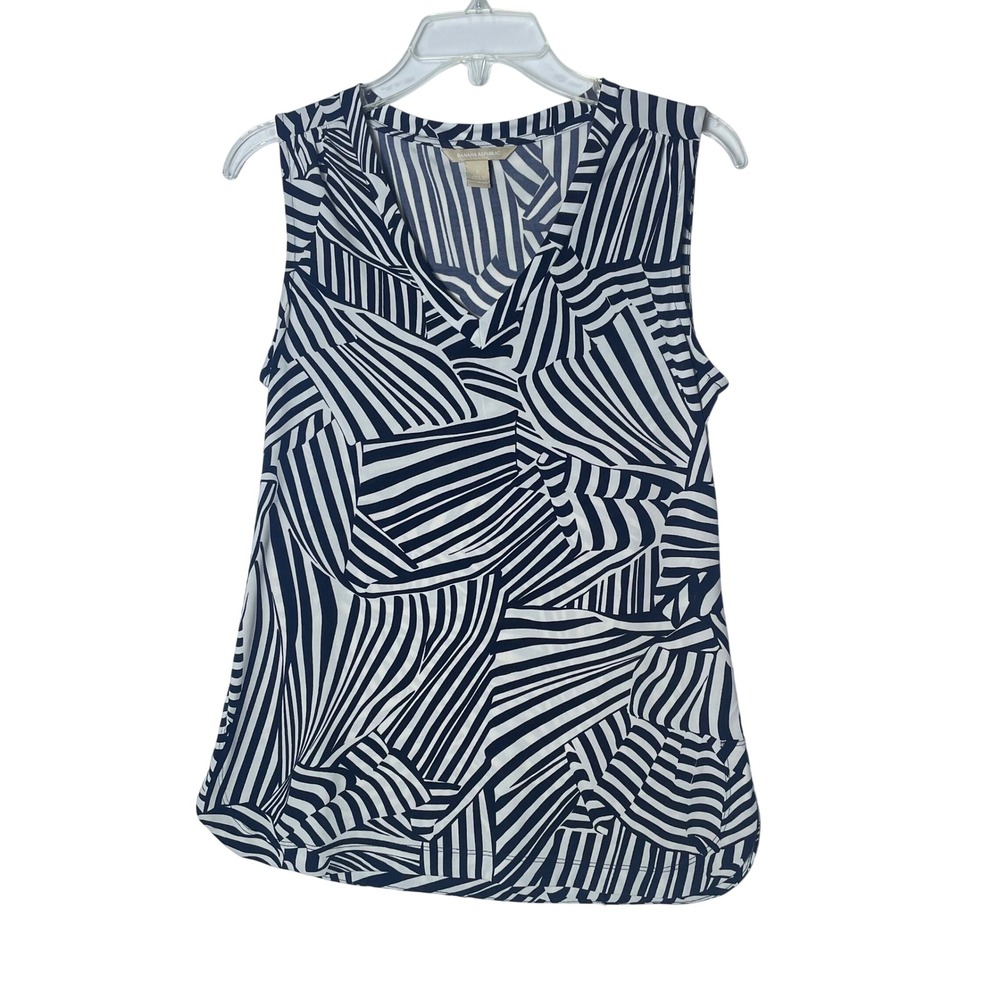 Banana Republic Womens Black‎ & White Abstract Stripe pilyester V-Neck Tank S